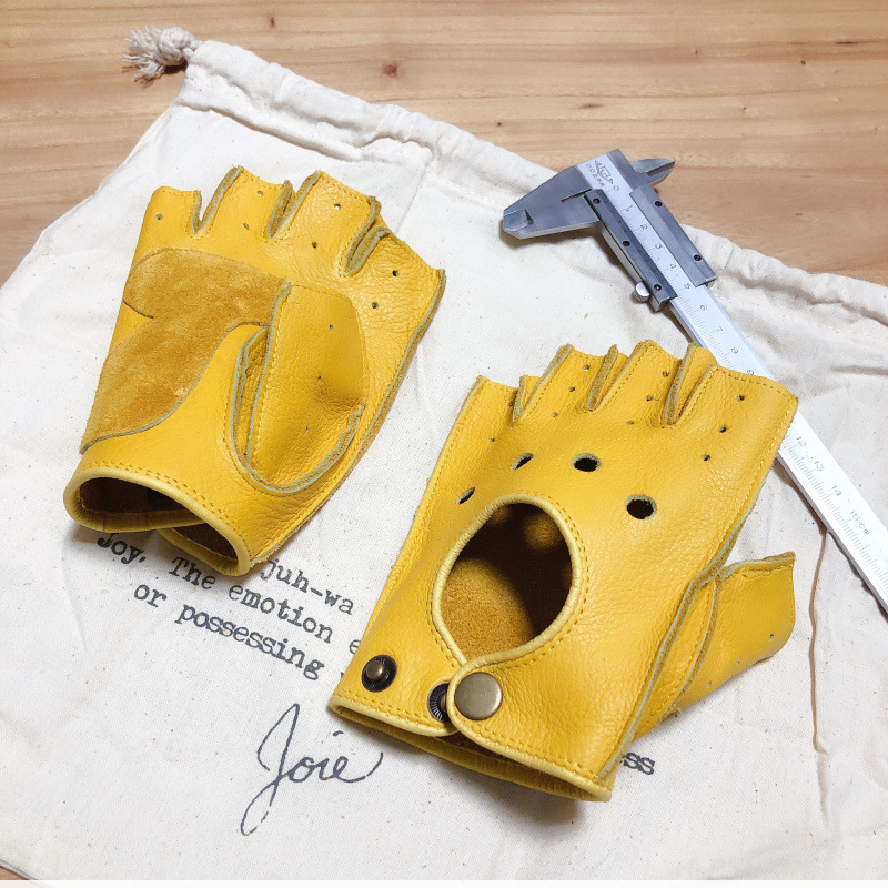 Driving Gloves Leather - Motorcycle Retro Locomotive Riding Cowhide Half