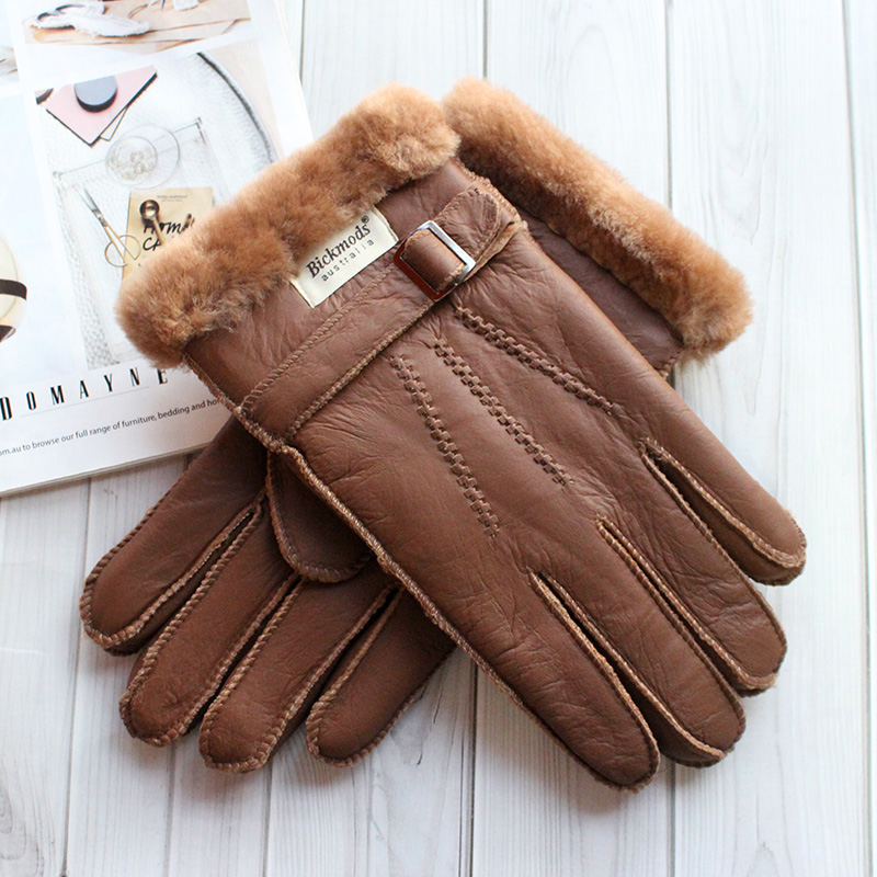Driving Gloves Leather - Sheepskin Fur Gloves Men's Thick Winter