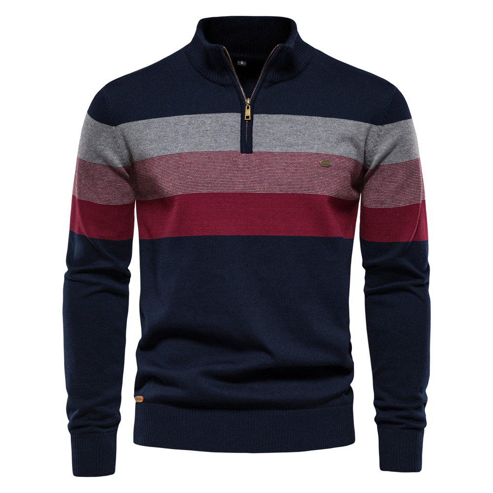 Men'S Fashion Zip Sweater - AIOPESON Men's Patchwork Pullover Sweater Cotton