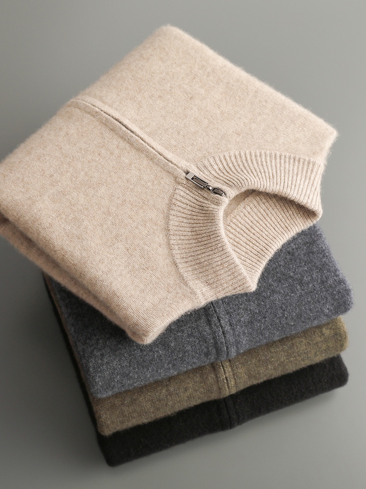 Men'S Fashion Zip Sweater - 100% Merino Wool Men's Knitwear Cardigans