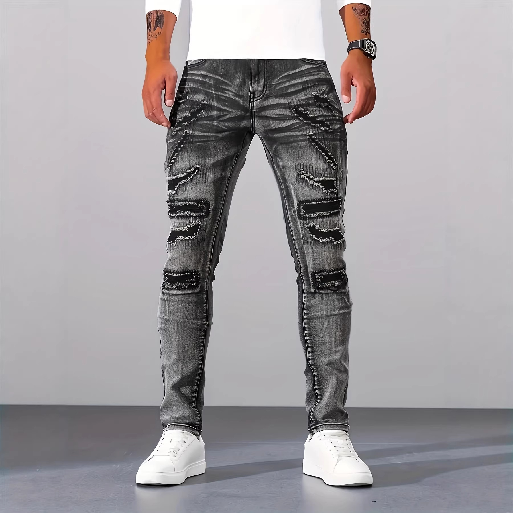 Men'S Fashion Nova Jeans - Men Grey Slim Simple Casual Daily