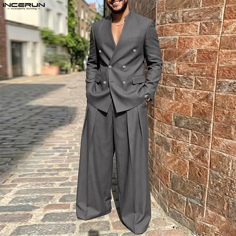 Mens Fashion Blazer - INCERUN Men's Sets Solid Color V