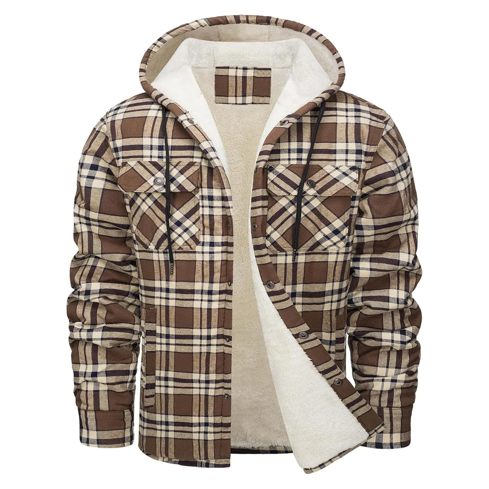 Thick Warm Flannel Hooded Jack - Sherpa Jacket Fleece review and price