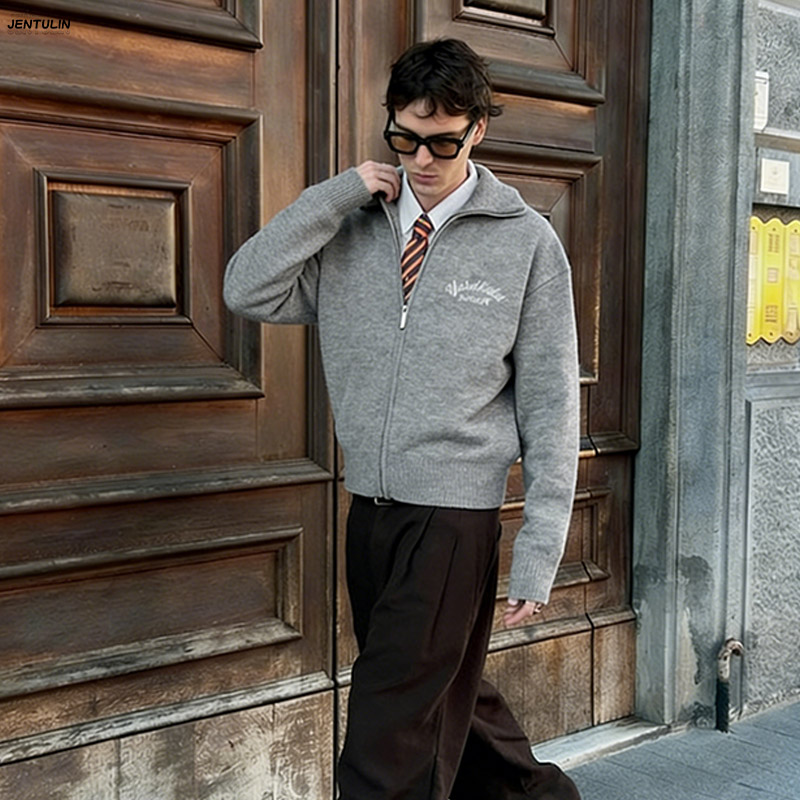 Retro Spliced ​​Zipper Knitted - Men'S Fashion Zip Sweater review and price